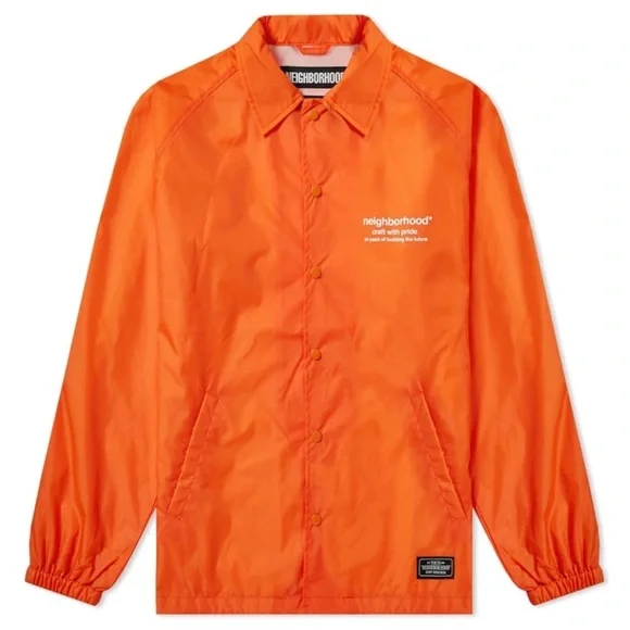 Vintage Neighborhood oversized lightweight nylon snap drawstring Orange Jacket S - Picture 1 of 5